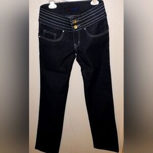 Denim style jeans by brand U Cool with diamond colored rhinestone accents size 5
